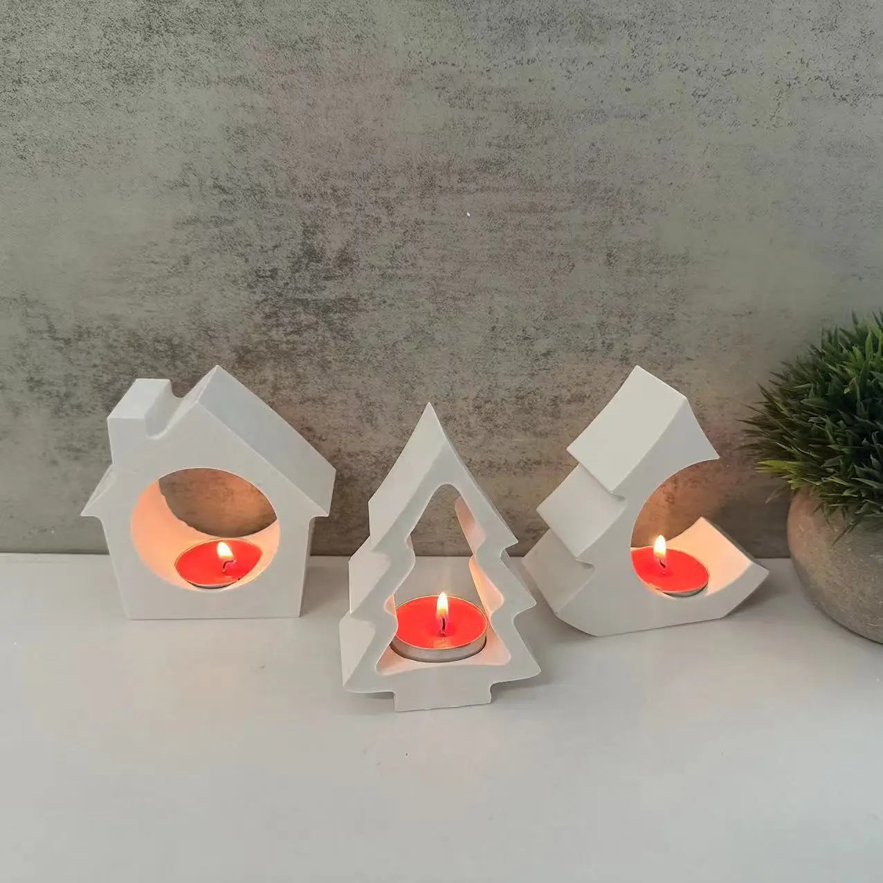 Christmas tree chimney house Silicone Candle Holder Mold DIY Concrete Cement Melting Wax Plaster home decoration supplies tool