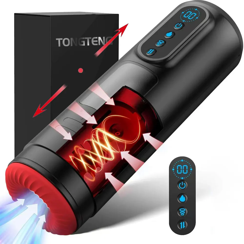 Sucção automática masturbador masculino aquecimento empurrando vibradores display lcd bolso buceta Stroker Blowiob brinquedos sexuais adultos 18