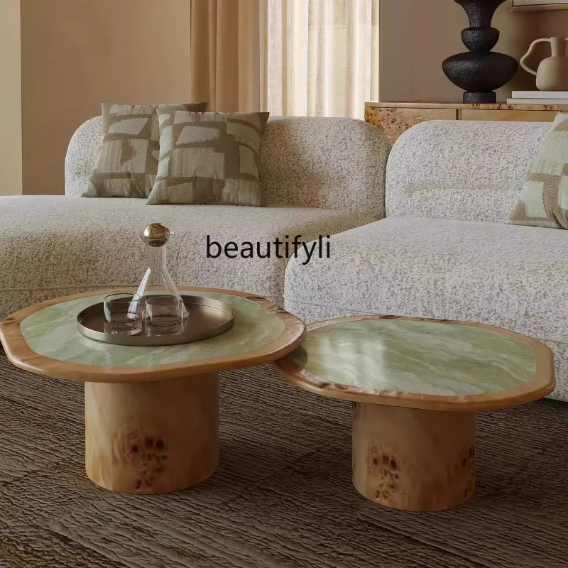 

Green Natural Luxury Stone Combination Coffee Table Italian Aesthetics Villa Living Room Coffee Table