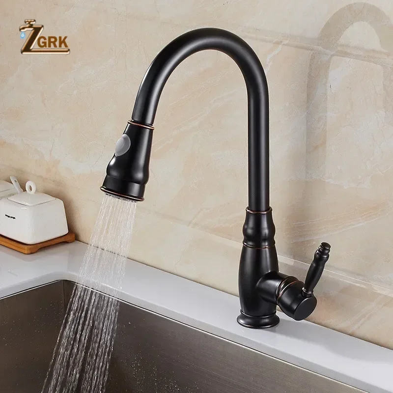 ZGRK Modern Faucet Kitchen Solid Brass Kitchen Mixer With Filter 360° Rotate Kitchen Faucets With Pull Down Sprayer Sink Mixer