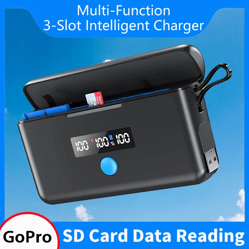 

PUENDI GoPro Battery Charger For GoPro Hero 12 11 10 9 Battery With Micro SD card reading Battery Storage Charger Box