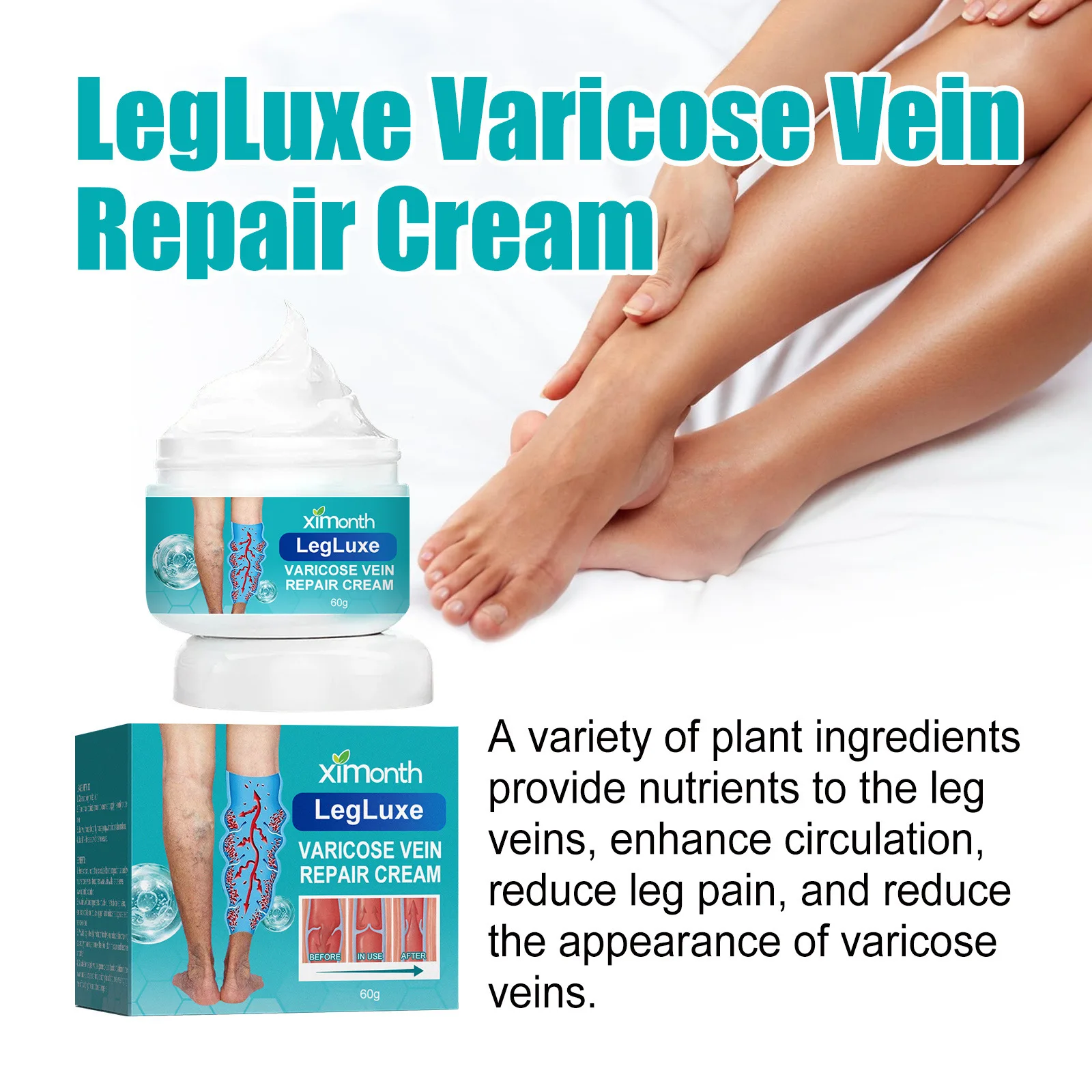 Ximonth Vein Care Cream Repair Bulging Blood Vessels in Legs Relieve Sore and Swollen Legs Massage Care Balm