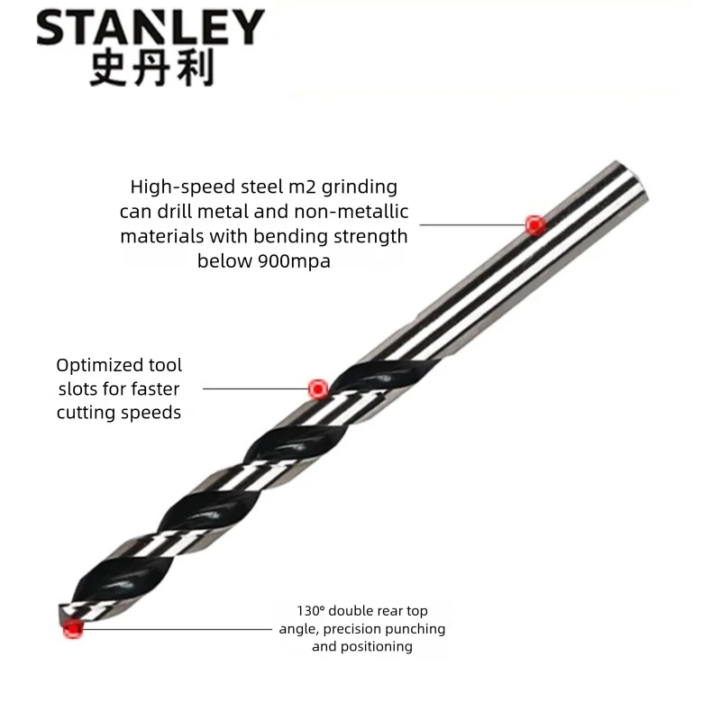 Stanley High-Speed Steel Twist Drill Bit Set for Stainless Steel, Metal, Woodworking, and Multi-Functional Use