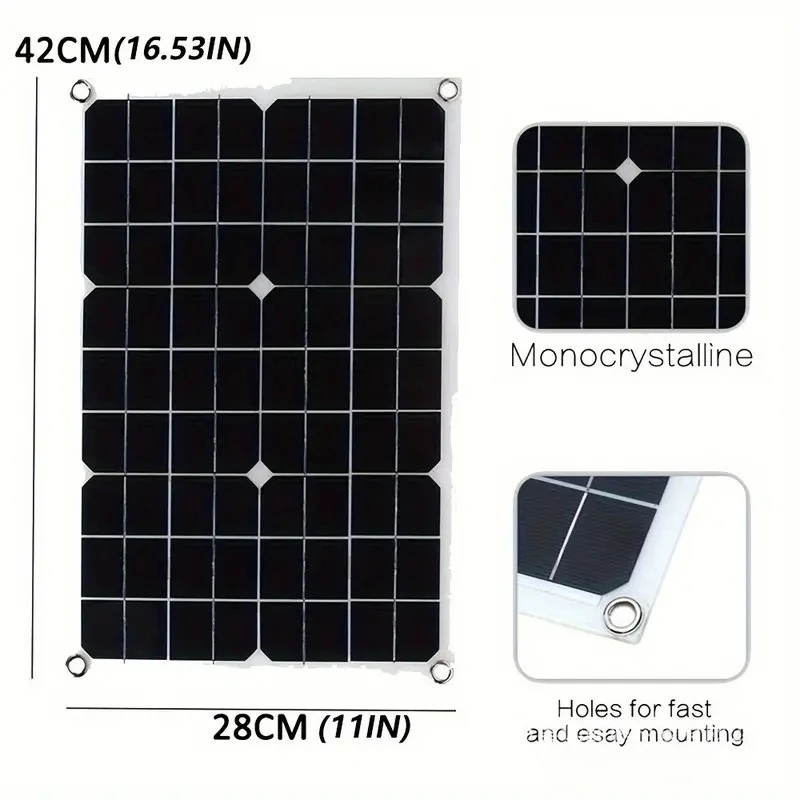 20W Solar Panel Kit 18V Multifunctional Ultra-thin Monocrystalline Dual USB Solar Panel Portable Solar Outdoor Emergency Power