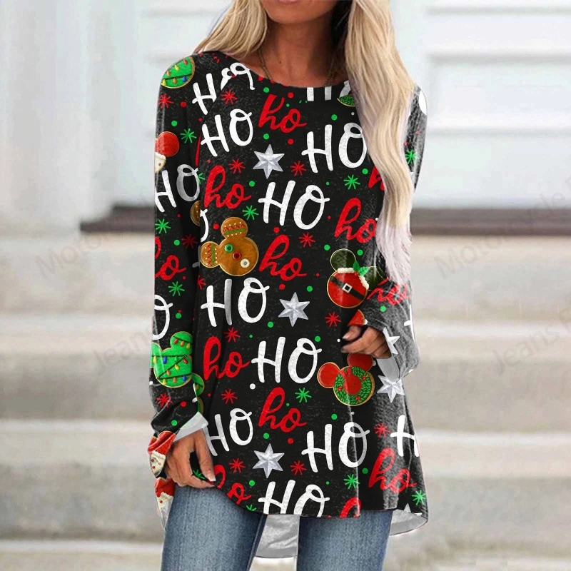 Christmas Snowman 3d Print Long Sleeve T-shirt Women Fashion Crewneck Long Tunic Tops Women Falls Wine Glass Clothing Femme Tops