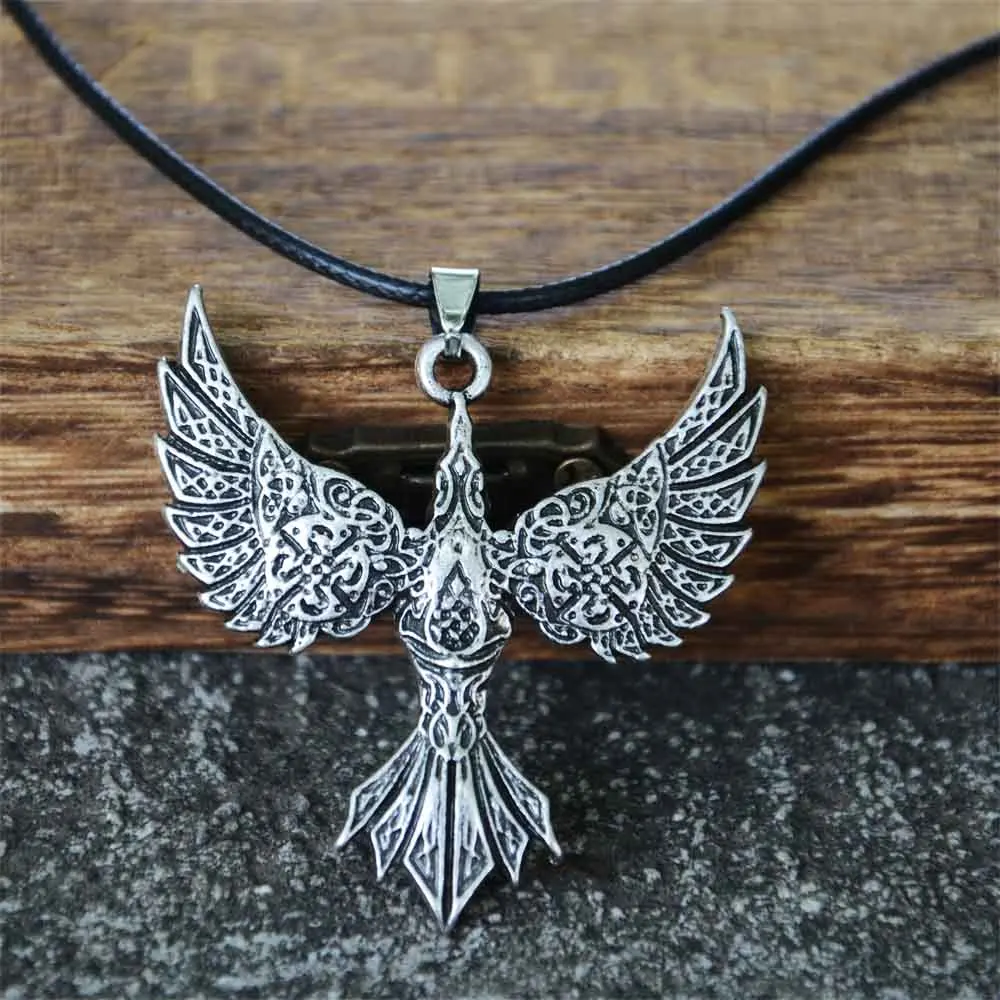 Nostalgia Vintage Soaring Phoenix Pendant Norse Viking Bird Amulet Punk Necklace For Men Women Jewellery Gifts