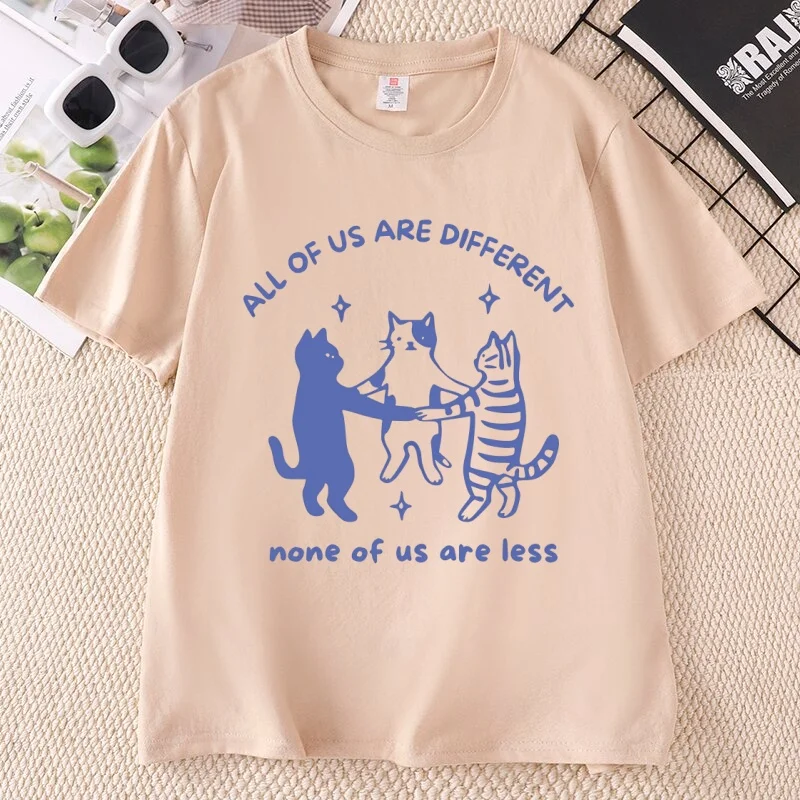 All of Us Are Different Cat Funny T-shirt Autism Awareness Tshirts Casual Round Neck Printed Cotton Short Sleeve T Shirts