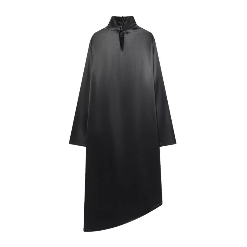 HKSH Spring Autumn New Women's Dress Turtleneck Pullover Long Sleeves Irregular Hem Oversized Elegant Ins Casual Dresses HK15804