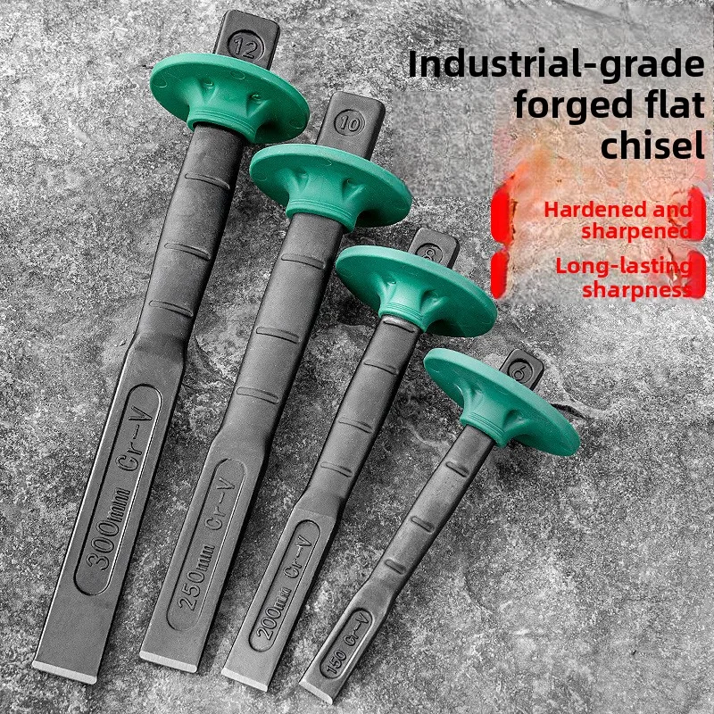 ‑Vanadium Steel Flat Chisel Tungsten Alloy Tip Iron Stone Breaking Chisel Rock Splitting Masonry Demolition Hand Working