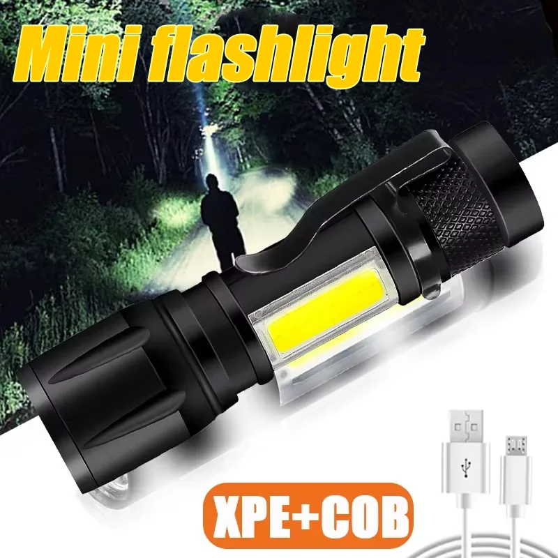 Mini Rechargeable LED Flashlight Portable Waterproof Emergency Torch Telescopic Zoom Camping Adventure Lamp Carry Working Light