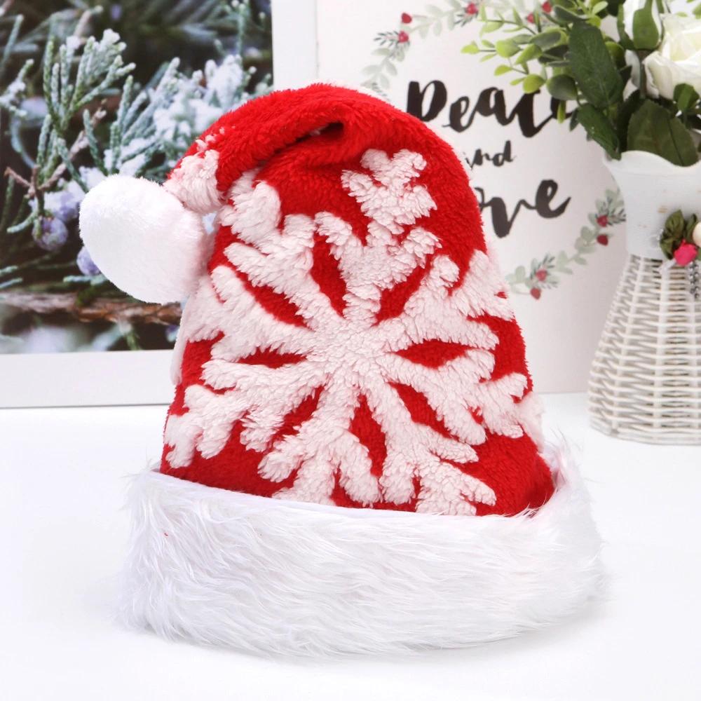 Red /Gray Plush Fluffy Snowflake Christmas Hat Winter Xmas Carnival Party Cosplay Prop Decoration Santa Claus Cotton Cap Gift