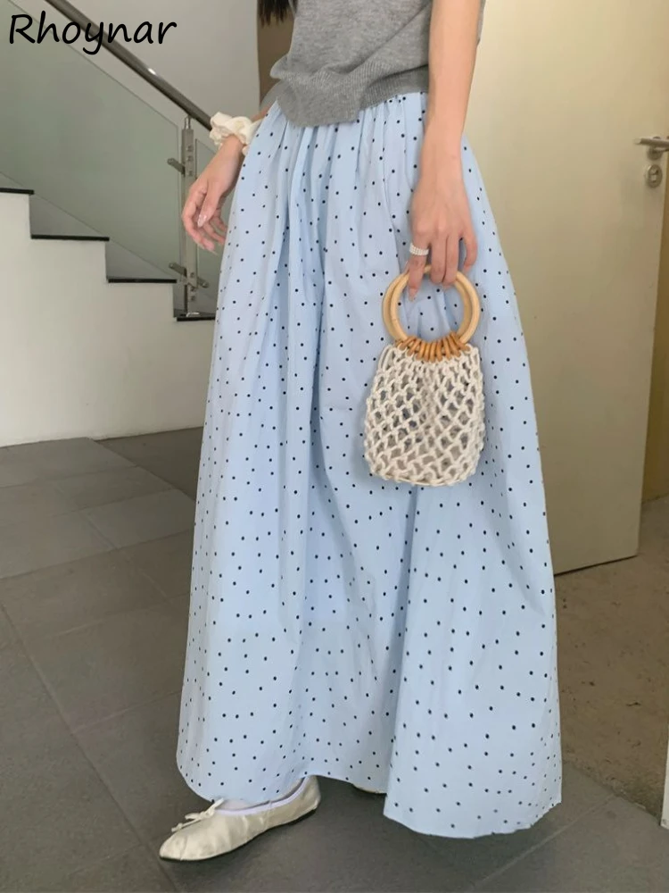 

Dots Printed Skirts Women High Waist Drape A-line All-match Daily Simple Casual Korean Style Trendy Gentle Sweet Holiday Summer