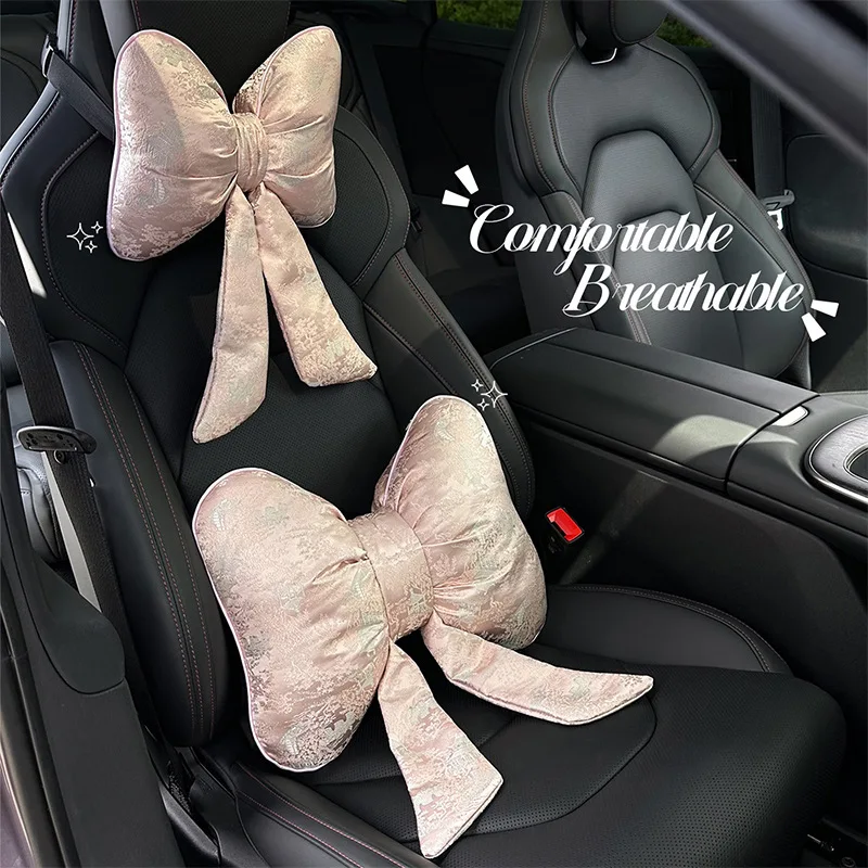 2026 New Chinese Style Fashion Car Interior Ornaments Lumbar Support Bowknot Car Neck Waist  Pillow Headset