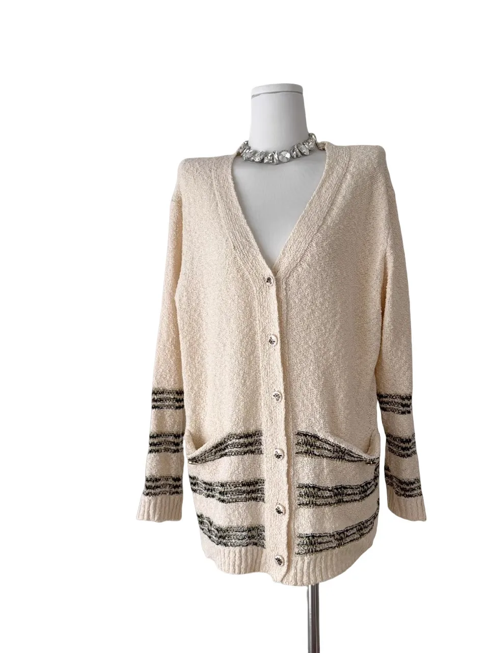 

Ранняя осень, повседневный женский вязаный открытый кардиган, утягивающий полосатый свободный крой, роскошная верхняя одежда, средний тонкий, обычный...