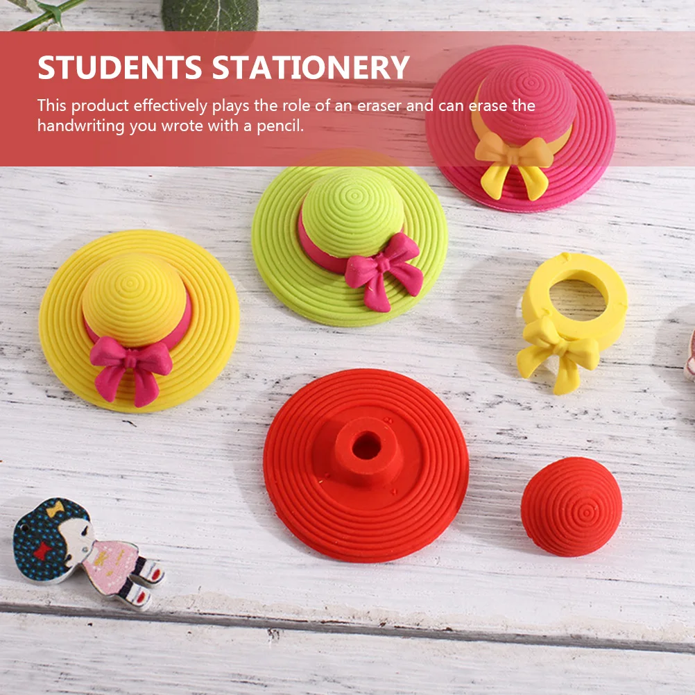 

16pcs Cartoon Hat Eraser Kids Stationery Cute Mini Caps Rubber School Supplies Gift Students Pencil Mistake Correction
