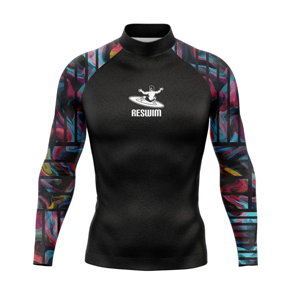 

2024 Mens Swimsuit Rash Guard Long Sleeve Surfing Diving Tight Shirt Swimming T-shirt Beach UV Protection Swimwear GYM Rashguard