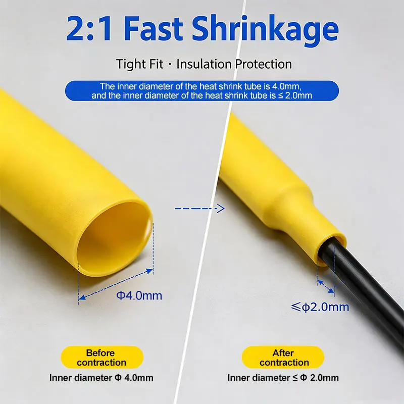 50/100/500PCS Thickened 2:1 Insulation Heat Shrink Tube, Diameter 4.0mm: 2.0mm, 125 ℃ Flame Retardant VW-1 600V, Length 10/15mm