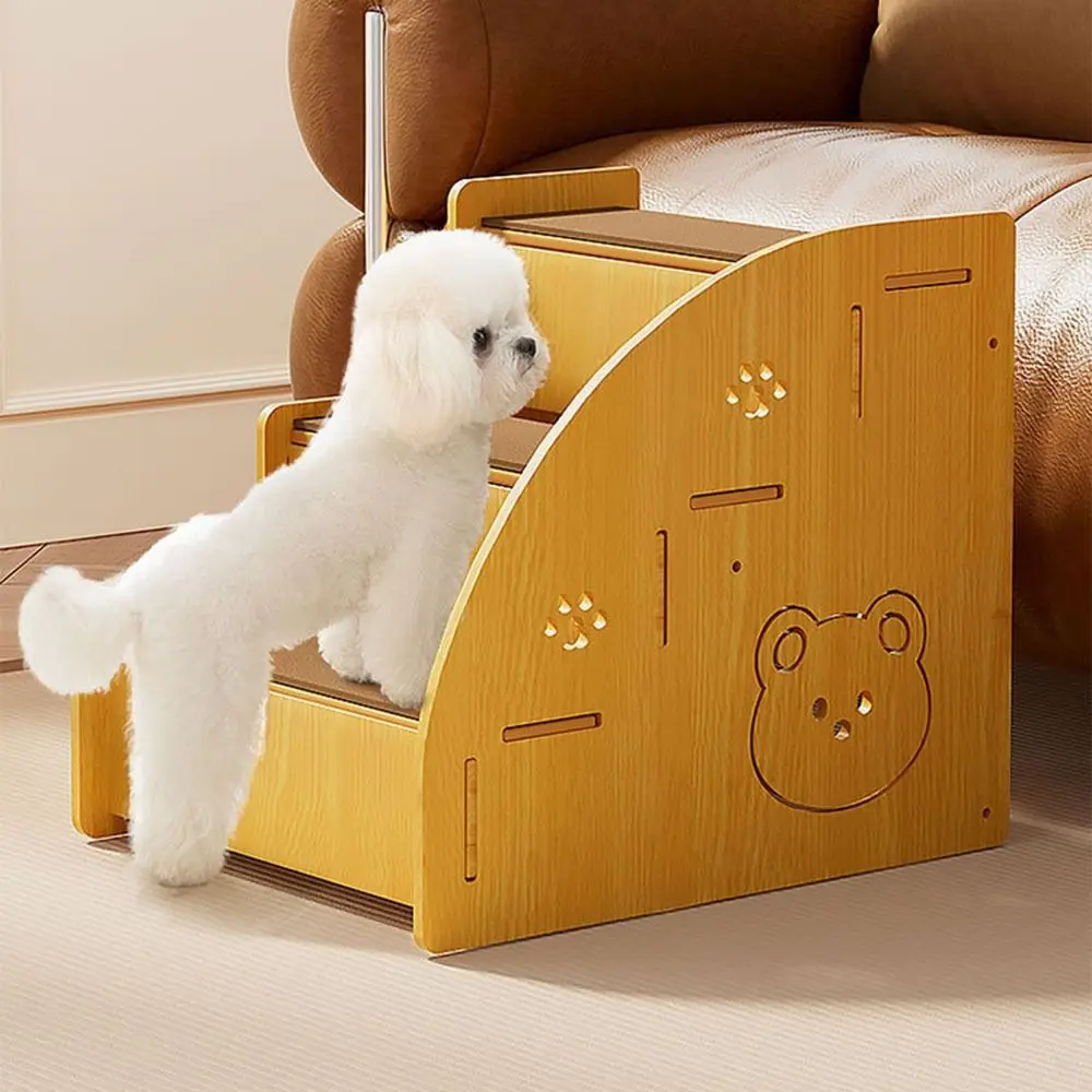 

Non-Slip Wood Pet Stairs Removable 2/3/4 Steps Dog Climbing Ladder Large Load Bearing Wide Pet Steps Small Medium Dogs