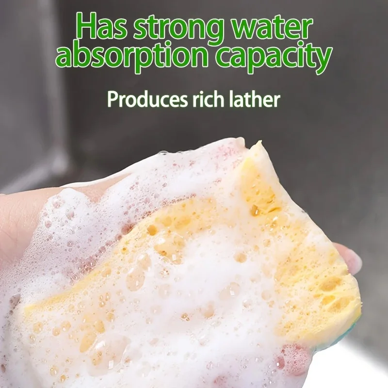 إسفنجة نبض خشبية مكونة من 3 طبقات - إسفنجة أطباق سريعة الجفاف للمطبخ، تنظيف على الوجهين، غير قابلة للخدش ومقاومة للرائحة (Nat) #2