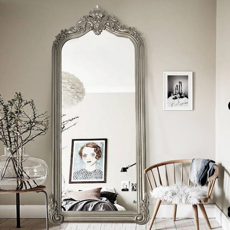 

European champagne silver floor-to-ceiling full-length mirror clothing store bridal shop fitting mirror cloakroom