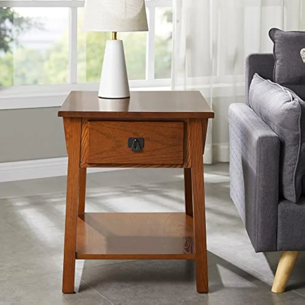 End Table with Locking Secret Compartment Made with Solid Wood, Russet Finish Side Table with Secret Compartment