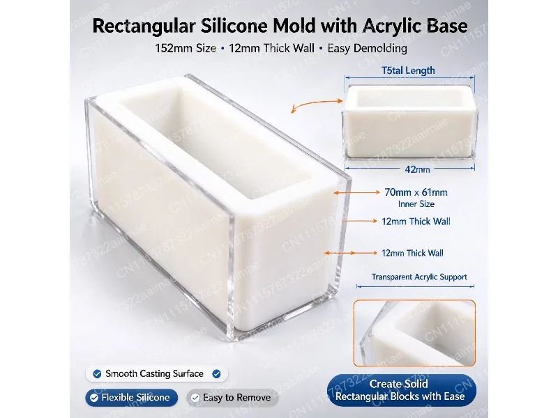 Flexible Silicone Soap Mold with Acrylic Frame 600g Capacity Easy Demolding for DIY Bath Bombs and Cosmetic Making