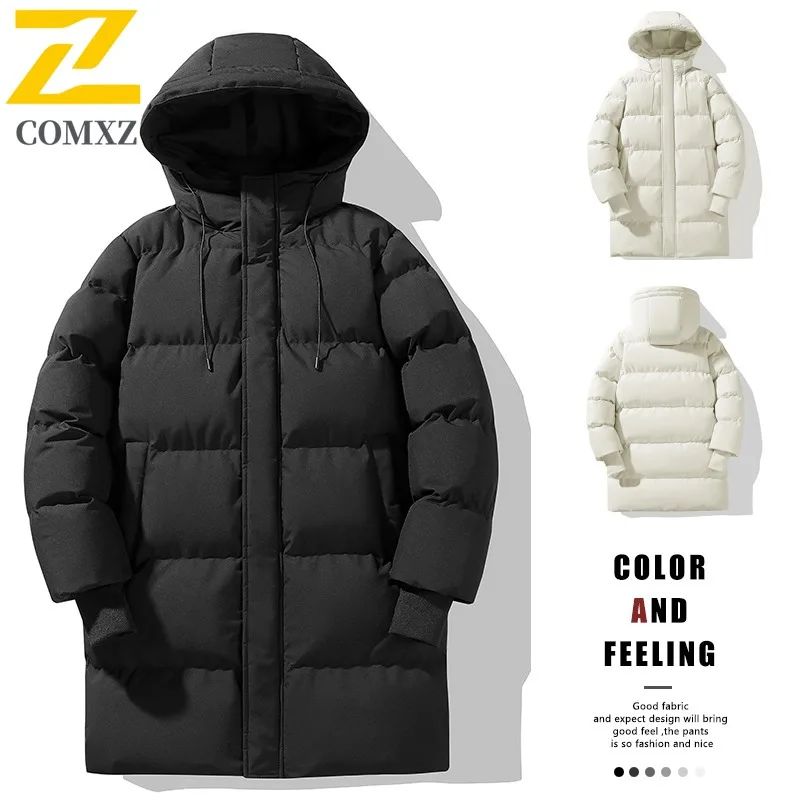 

COMXZ Men Padded Jacket Classic Hooded Outdoor Work Thickened Warm Parka Business Casual Lightweight Cold Resistant Winter Coat