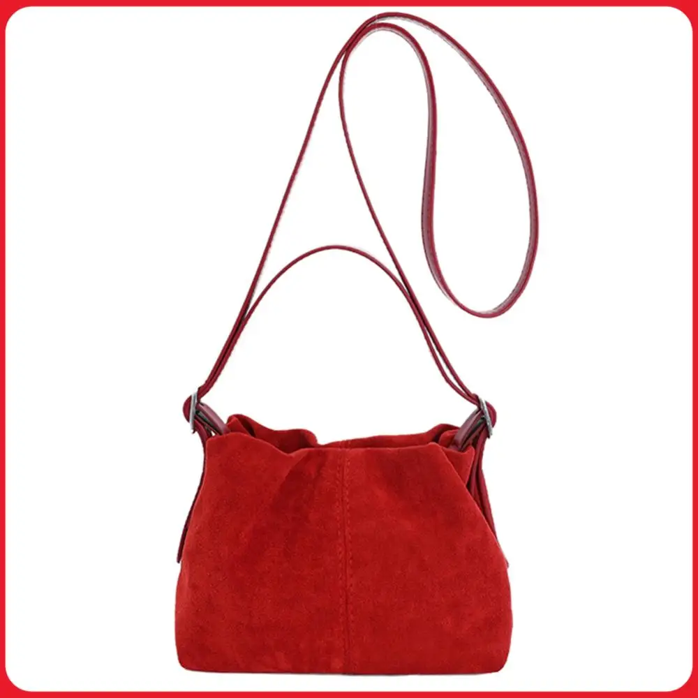 Damen-Schultertasche aus Wildlederimitat mit verstellbarem Riemen, Kordelzug, Henkeltasche, Tragetasche für Reisen, Winter, Herbst