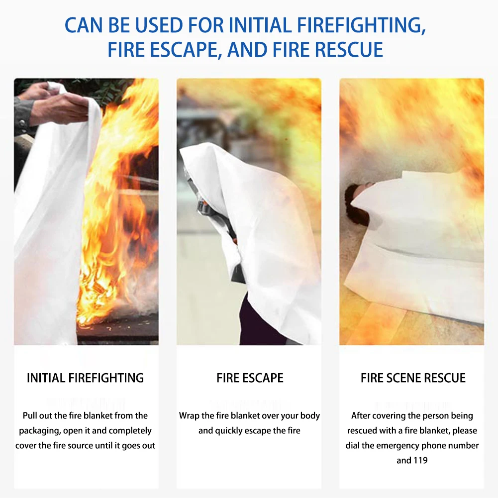 2M Fire Blanket Fire Shelter Fiberglass Fire Flame Retardant Emergency Survival Safety Cover Fire Portable Emergency Blanket