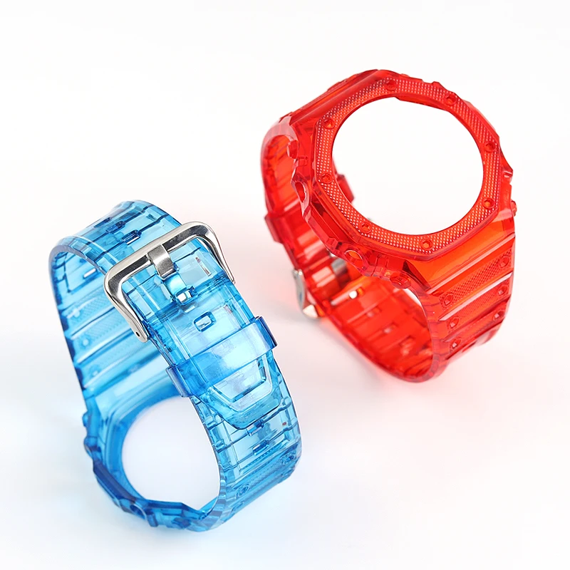 Transparent rubber case+strap For Casio G-SHOCK GA-2100 Fashion modification Blue red jelly replacement border sports watchstrap