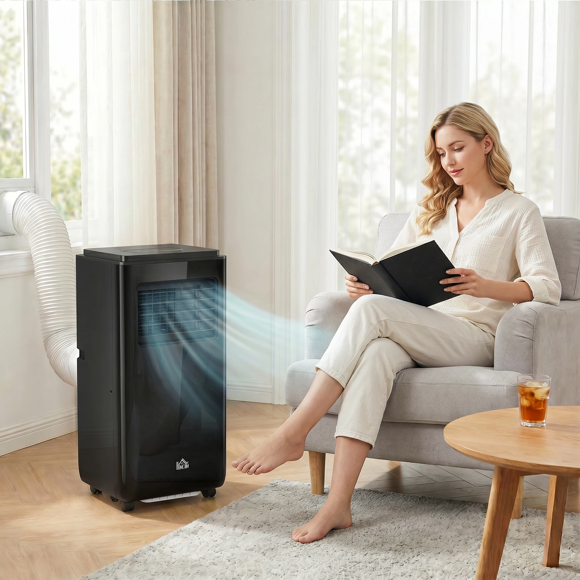 HOMCOM 10000 BTU Portable Air Conditioner for Rooms Up to 440 Sq. Ft., 5-in-1 AC Unit with Dehumidifier, Cooling Fan, Auto, Sleep & Remote, 24H Timer On/Off, Window Installation Kit, Black image 6