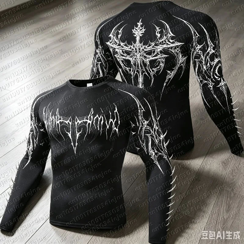 Compression Shirt Men Casual Skinny T-shirt Elastic Male Clothing Tops Tee Sportswear Tights Fashion Long Sleeve T Shirt Men Kid