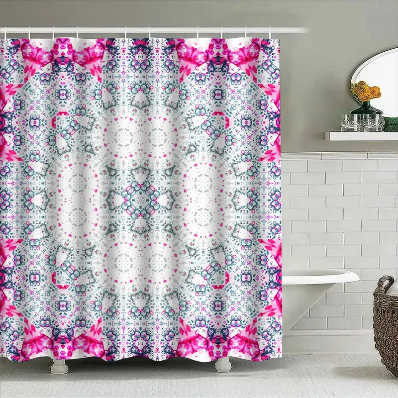 

Занавеска для душа с калейдоскопом и розовым цветочным узором, водонепроницаемый декор для ванны для украшения дома, настенные шторы для ванной комнаты