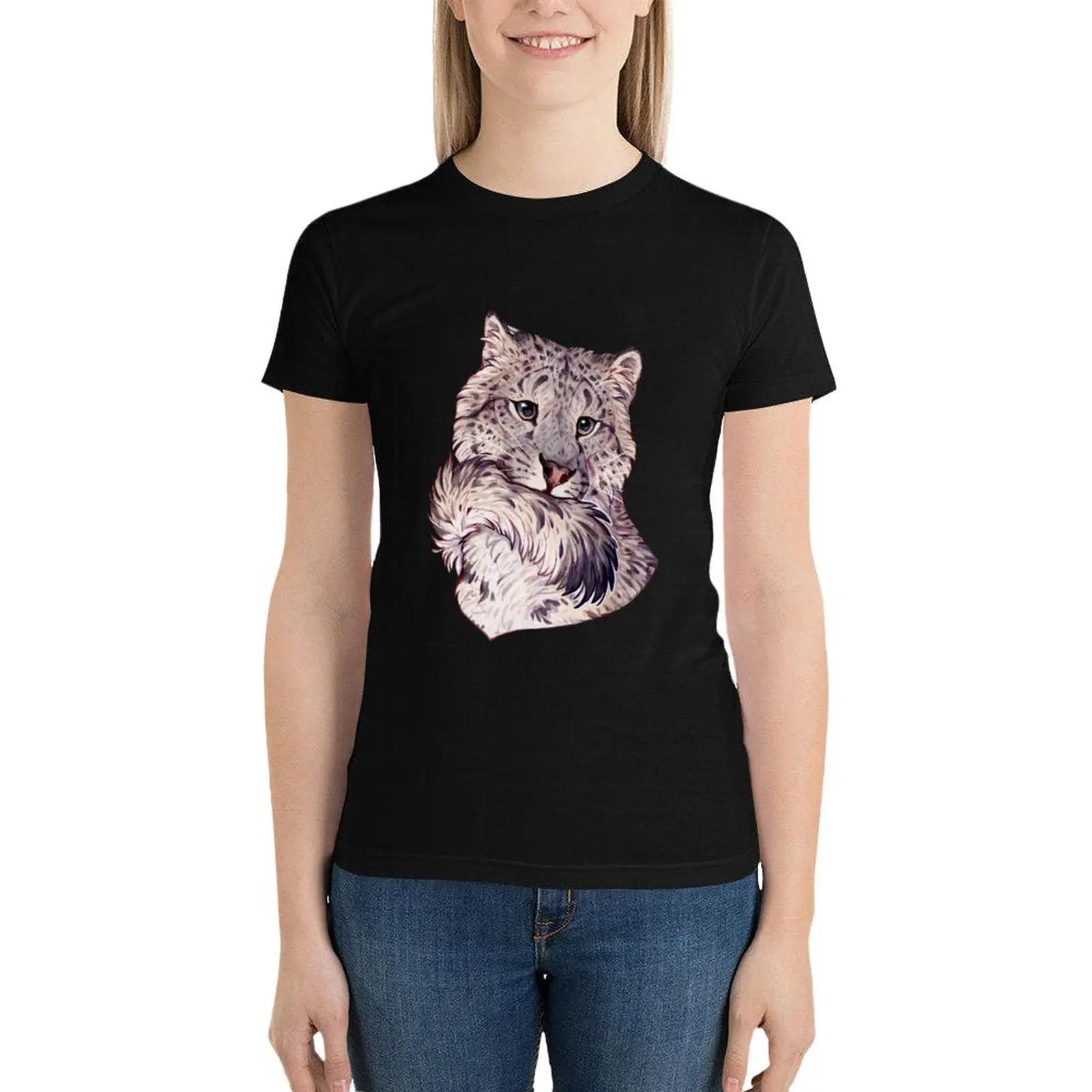 Snow leopard portrait T-Shirt summer clothes cute tops white t-shirts for Women