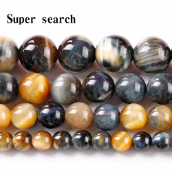 Natural Stone Blue Golden Tiger Eye Spacer4 6 8 10 12mm Round Loose Beads Fit DIY Charms Jewelry Making Bracelet Necklace