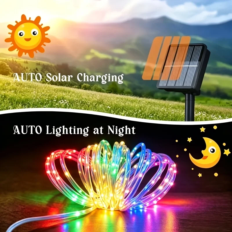 Outdoor Solar Light Tube Light 8 Modes IPX4 Solar String Light for Swimming Pool Wedding Christmas Courtyard Path Decoration