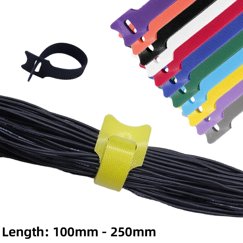 Releasable Cable Ties Wire Organizer 10 12 15 20 25 cm Nylon Hook Loop Straps Wrap Zip Bundle Bandage Tie Plastics Fastening