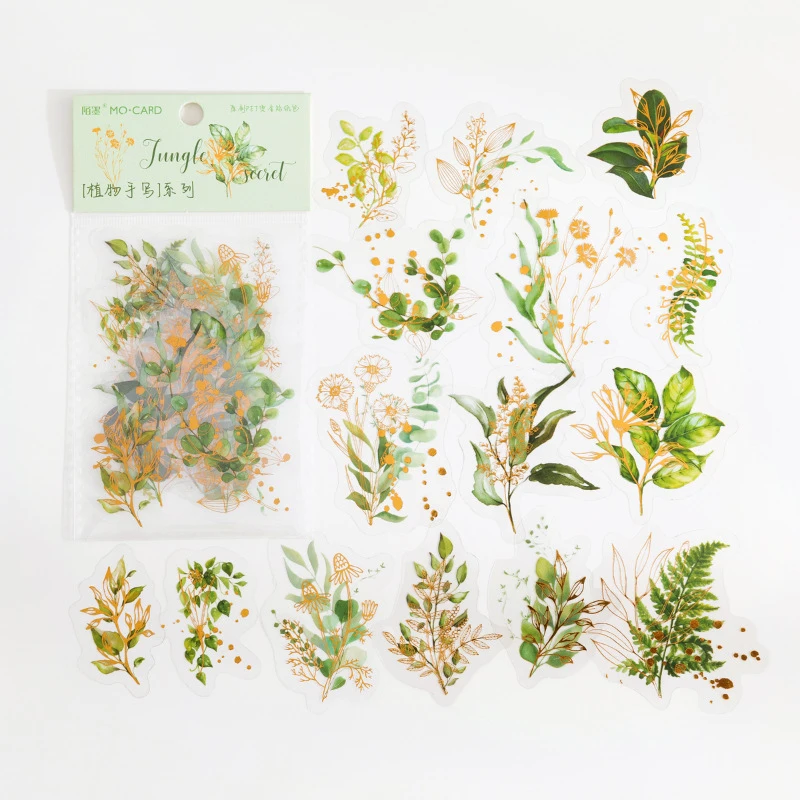 1pack/30pcs Gold Foil Botanical Decor Stickers, Vintage Art Style, DIY Handmade Album Scrapbooking Decorative Paper Supplies