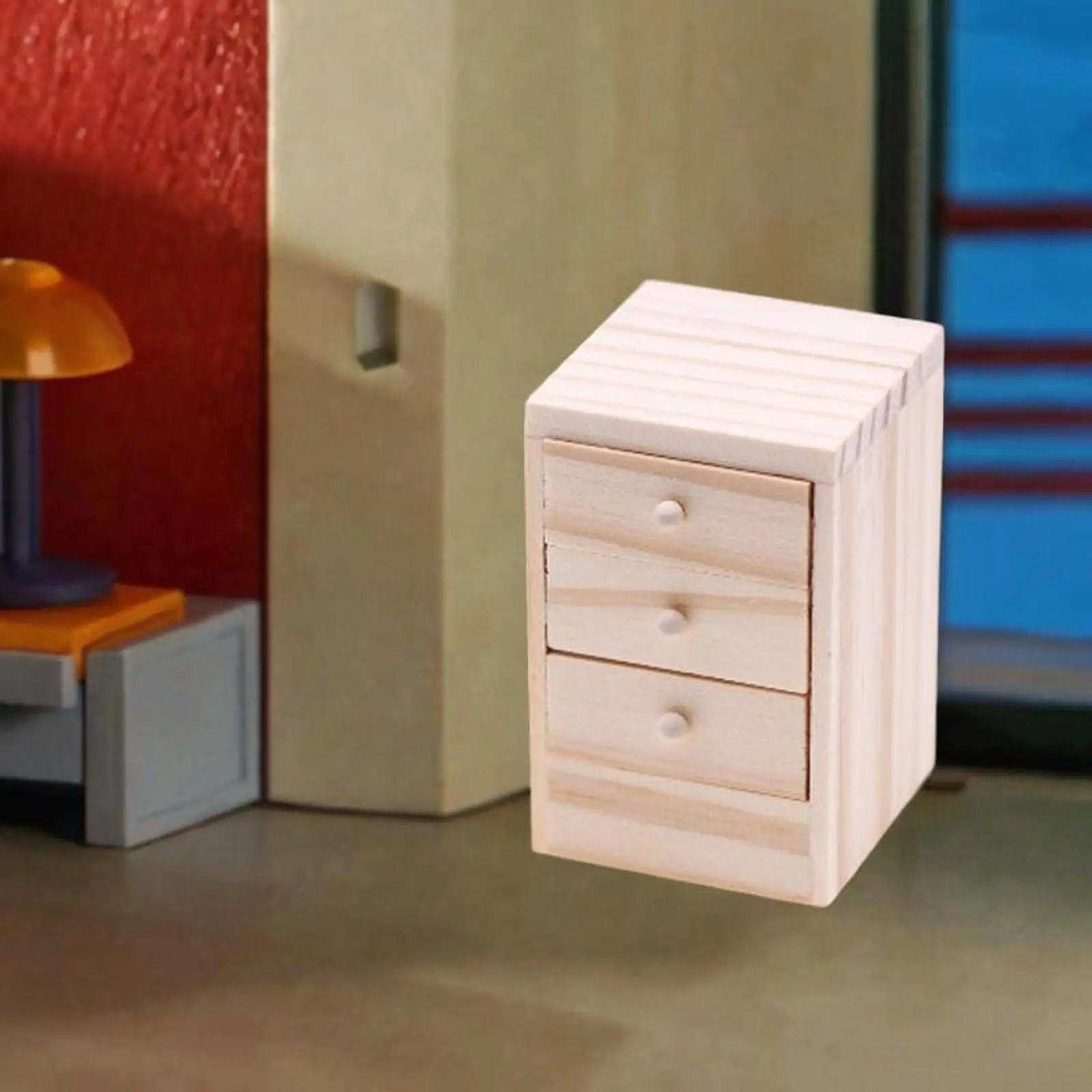Comodino per casa delle bambole in scala 1/12, giocattolo in miniatura per scena di armadietto con cassetti per camera da letto, mini arredamento per casa delle bambole fatto a mano per casa delle bambole