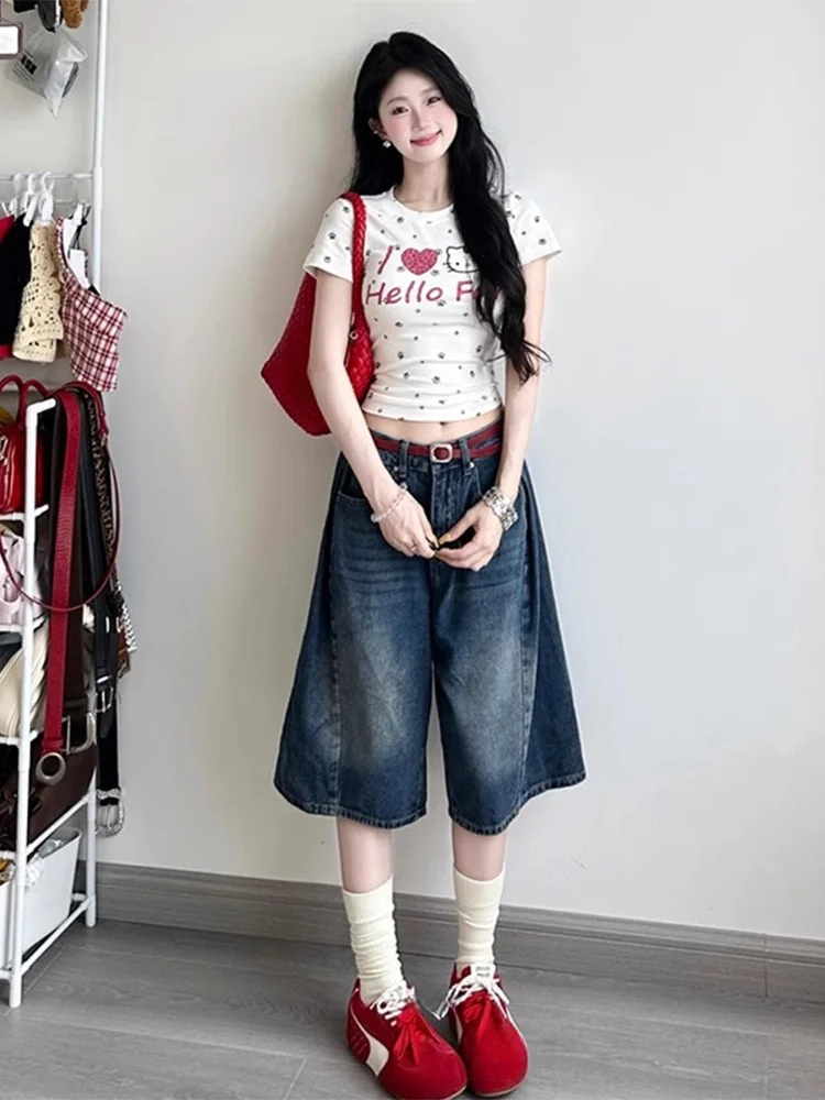 جينز نسائي عالي الخصر وواسع الساق بطول سبع أقدام صيفي رقيق وفضفاض ومستقيم يناسب جميع أجهزة الخمس نقاط غير رسمية...