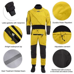 Men's Kayak Dry Suit, 3-Layer Waterproof Fabric Drysuit with Latex on Neck and Wrist, White Water River Pending, MD12