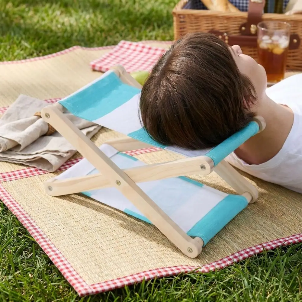 Portable Folding Wooden Beach Pillow Adjustable Height Ergonomic Canvas Lounge Headrest Sunbathing UV Resistant Travel Pillow