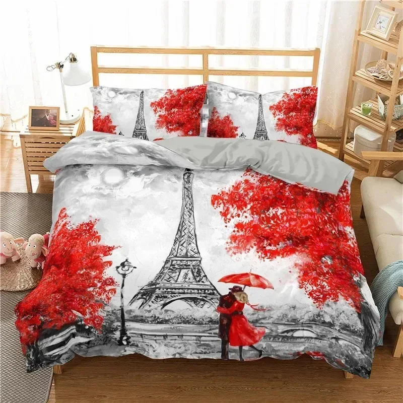 Paris Eiffel Tower 3D Duvet Cover Bedding Set Comforter Linen Pillowcases Home Decor Single Double