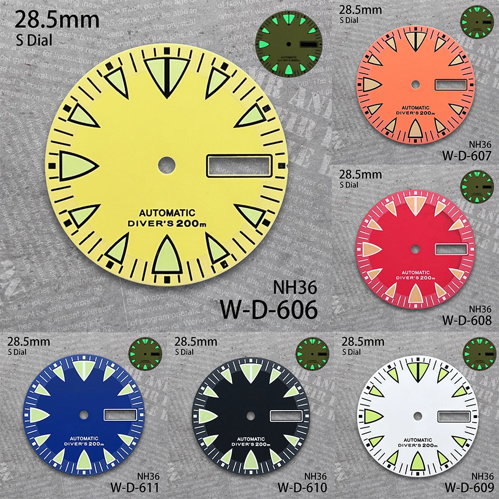

28.5mm S Logo Monster Dial Suitable For NH36/NH36 Movement Green Luminous Dual Calendar Dail Watch Modification Accessories