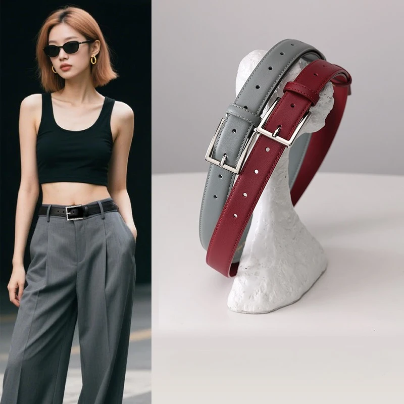 

Женский ремень из воловьей кожи, новинка 2025, высокое качество, джинсовый костюм с пряжкой, аксессуары, повседневный деловой классический ремень