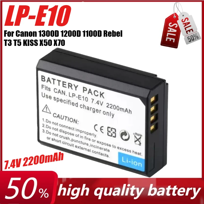 

7.4V 2200mAh LP-E10 Camera Battery for Canon 1300D 1200D 1100D Rebel T3 T5 KISS X50 X70
