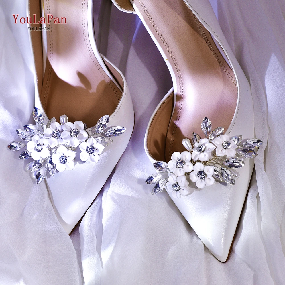 TOPQUEEN Silver Color Flower Shoe Buckle Wedding Bride Rhinestone Shoe Flower Handmade Shoe Clip High Heels Accessory HX71