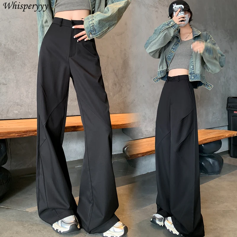 

American Cargo Pants Black Women's 2025 Spring Summer High Waist Thin Wide Leg Casual Pants Female Trousers Fashion Unique