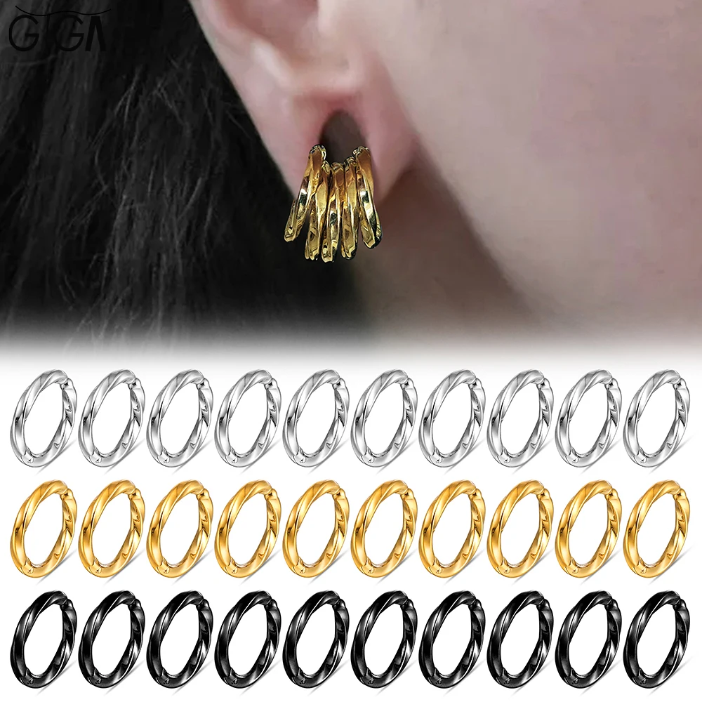 

Giga 10Pcs Twisted Snap Ring Ear Hoops Stainless Steel Earrings Septum Nose Rings Clip Cartilage Piercing Body Jewelry Fashion