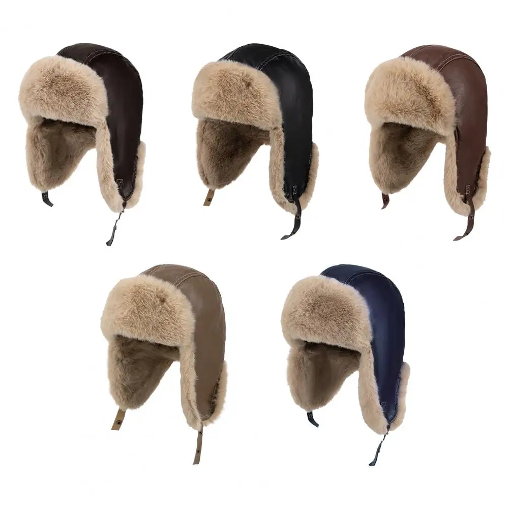 Faux Fur Trapper Hat, Winter Ushanka Hat with Ear Flaps Windproof Retro Fuzzy Earflap Hat for Men Women Cold Weather Cap